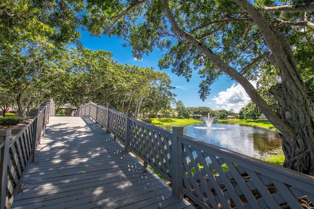 deck with a water view