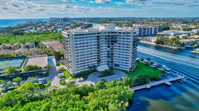 aerial view with a water view