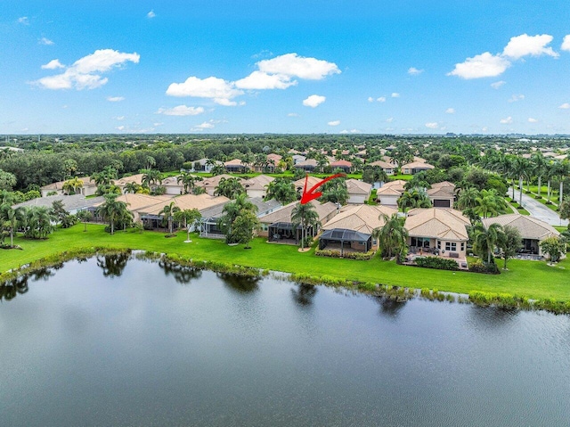 aerial view with a water view