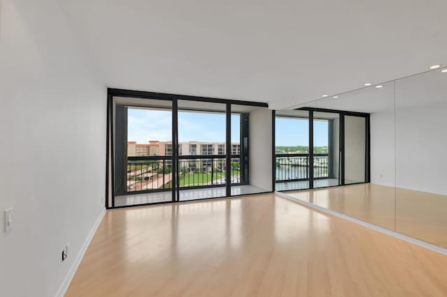 empty room featuring expansive windows and light hardwood / wood-style flooring