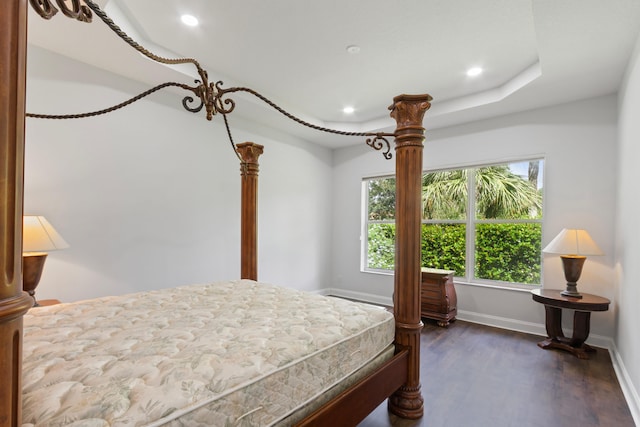 bedroom with dark hardwood / wood-style floors