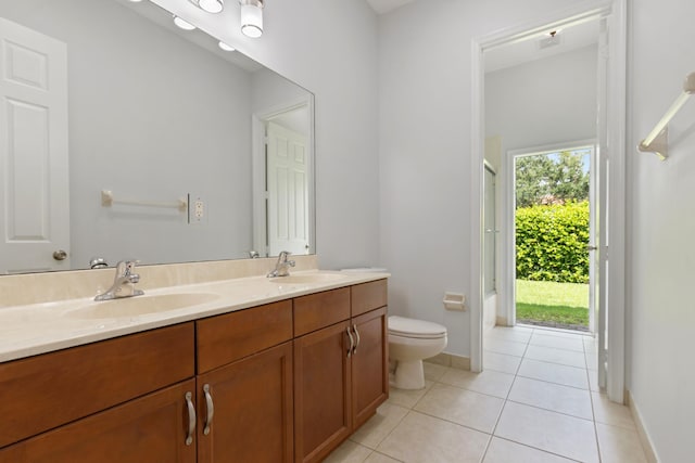 bathroom with tile patterned flooring, vanity, and toilet