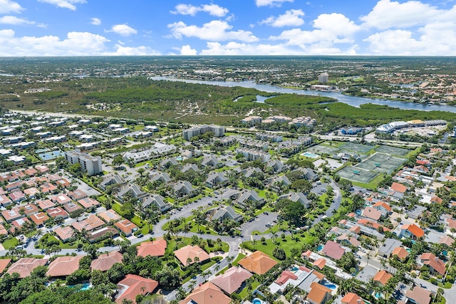 drone / aerial view featuring a water view