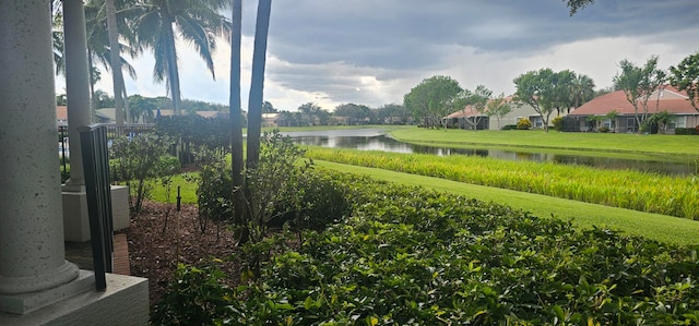 view of yard with a water view