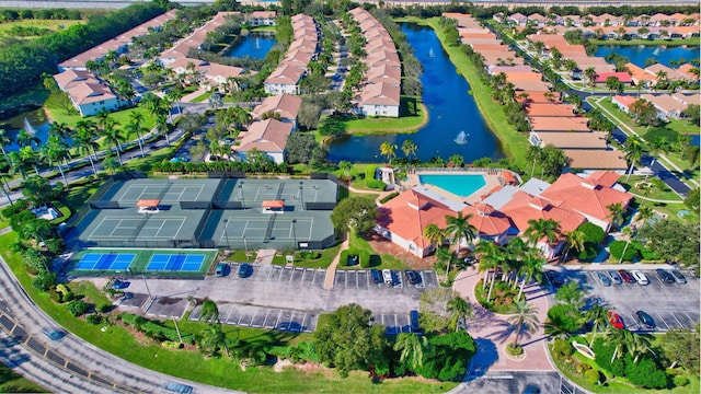 aerial view featuring a water view