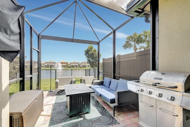 view of patio with a lanai and outdoor lounge area