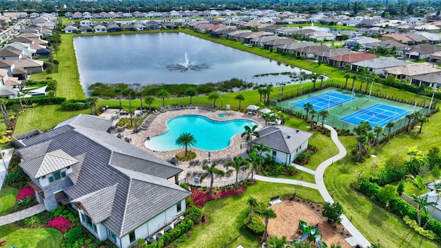 aerial view with a water view