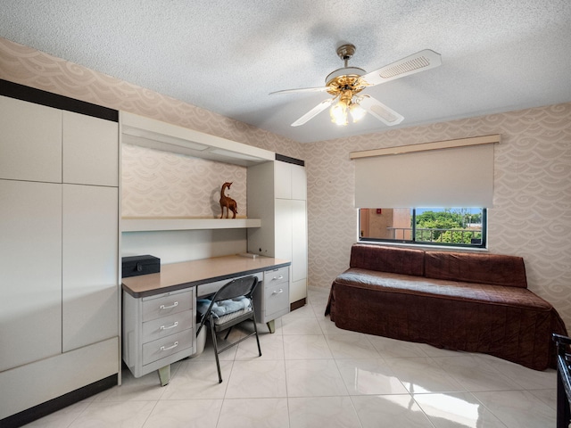 7380 S Oriole Blvd Unit 507N, Delray Beach, FL 33446 - office area featuring wallpapered walls, a ceiling fan, and a textured ceiling