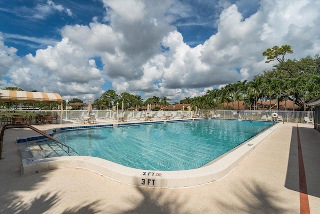 view of swimming pool featuring a patio area