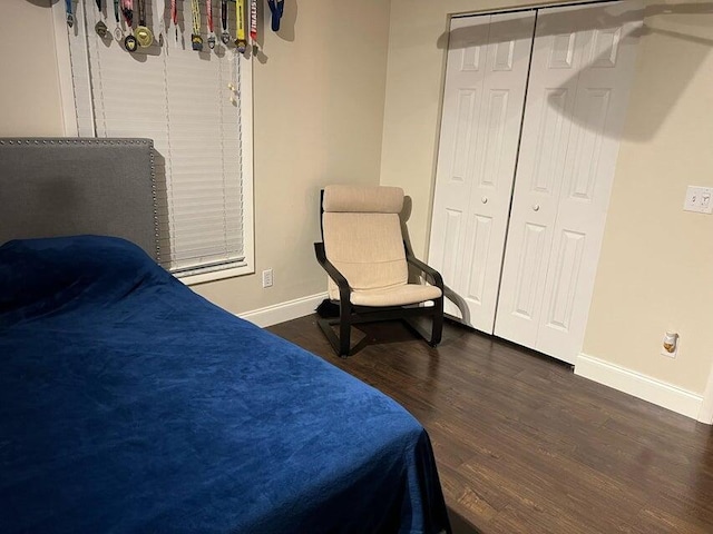 bedroom featuring dark hardwood / wood-style flooring and a closet