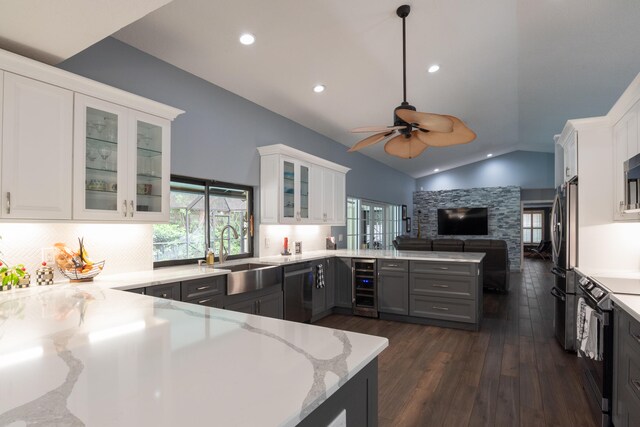 kitchen featuring sink, dark wood-type flooring, white cabinets, and stainless steel appliances