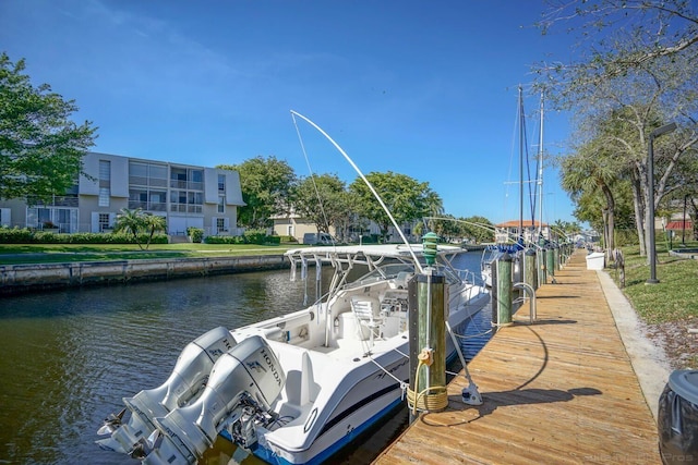 view of dock with a water view