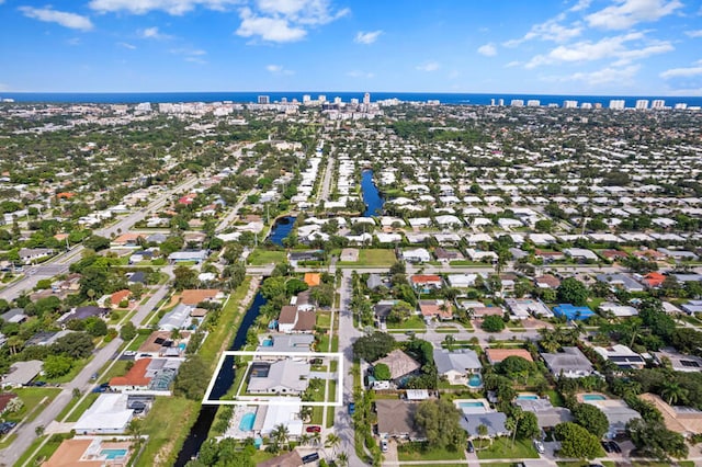 aerial view featuring a water view