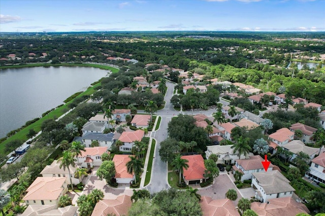 aerial view with a water view