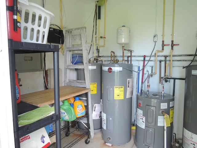 utility room with electric water heater and gas water heater