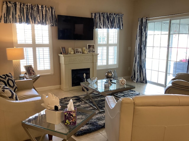 tiled living room featuring plenty of natural light