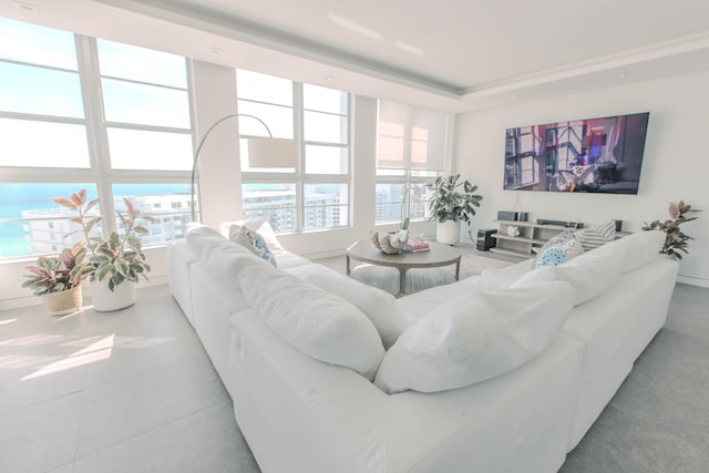 living room with a water view