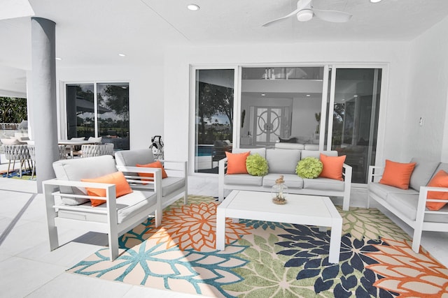 view of patio / terrace featuring ceiling fan and outdoor lounge area