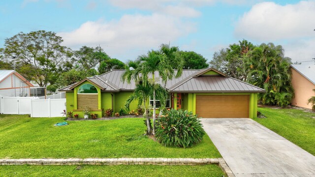 ranch-style house featuring a front yard and a garage