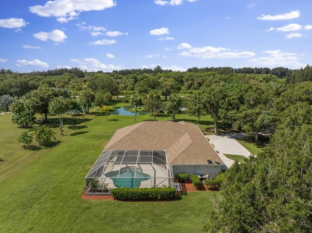 aerial view with a water view