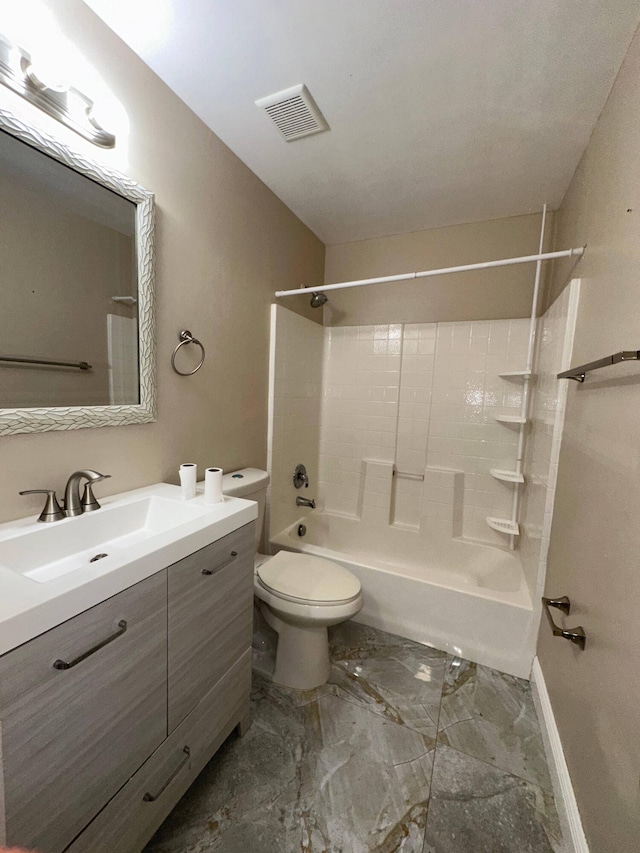 full bathroom featuring vanity, toilet, and shower / bathtub combination