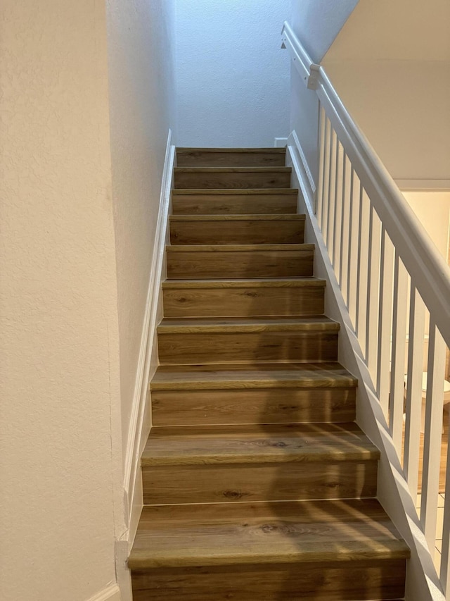 staircase featuring wood-type flooring