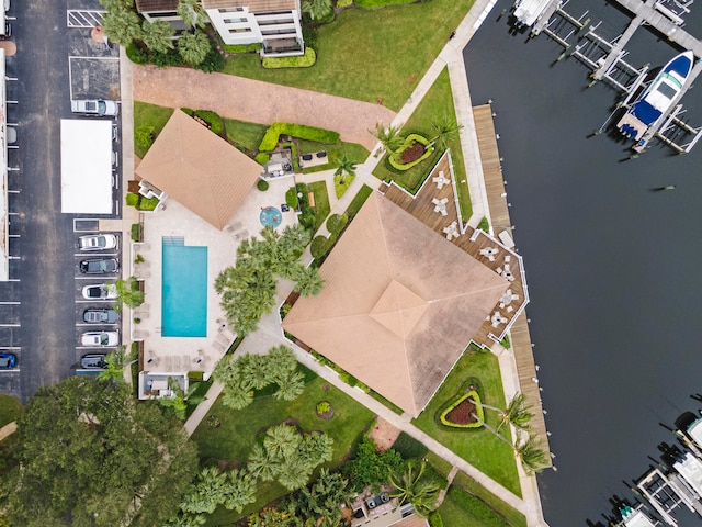 aerial view with a water view