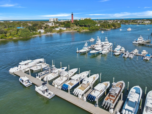 aerial view with a water view