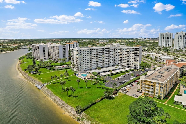 aerial view featuring a water view