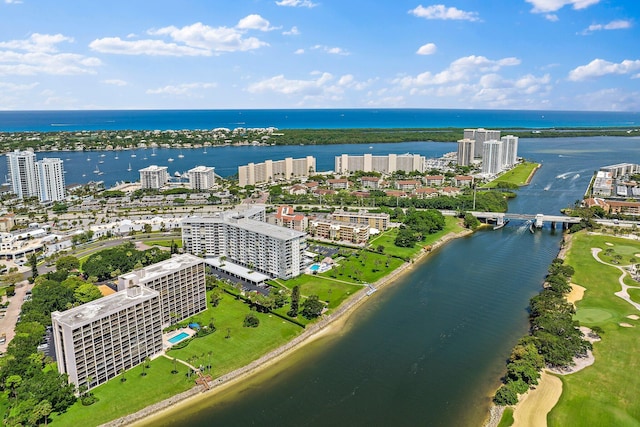 bird's eye view featuring a water view