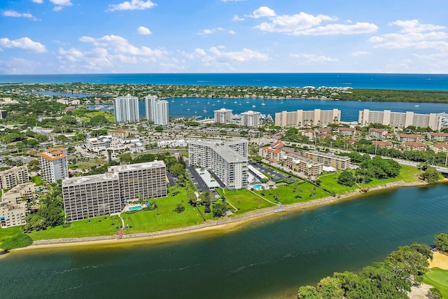 bird's eye view featuring a water view