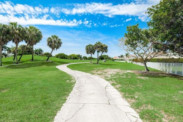 surrounding community featuring a yard and fence