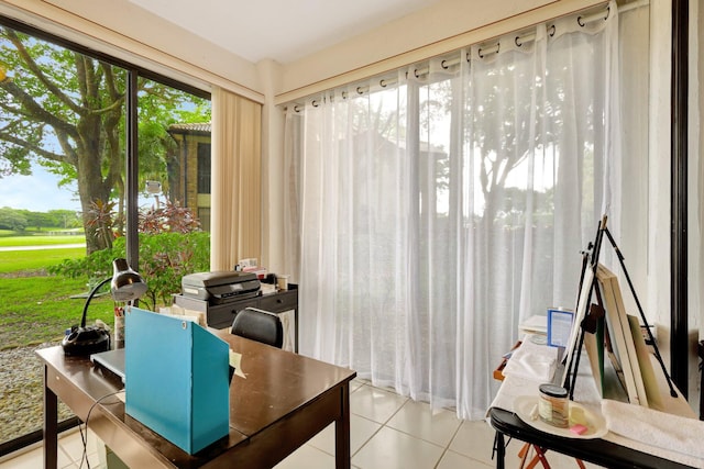 office area with light tile patterned floors