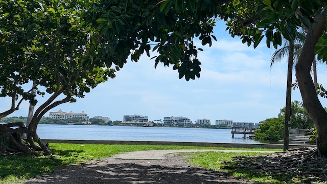 surrounding community with a water view