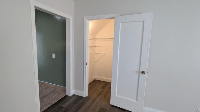 hall featuring dark wood-type flooring