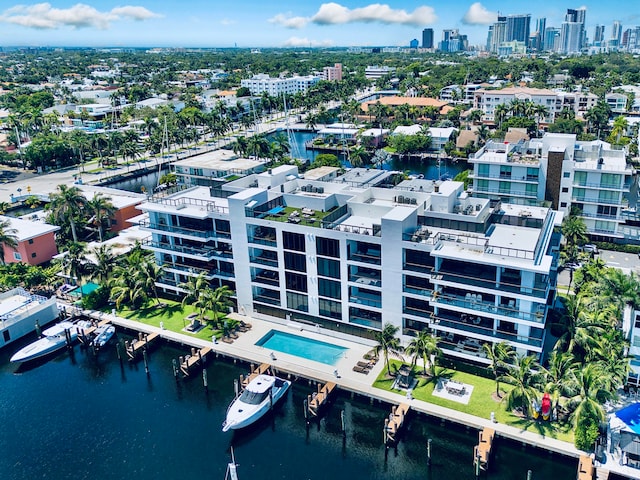 aerial view with a water view