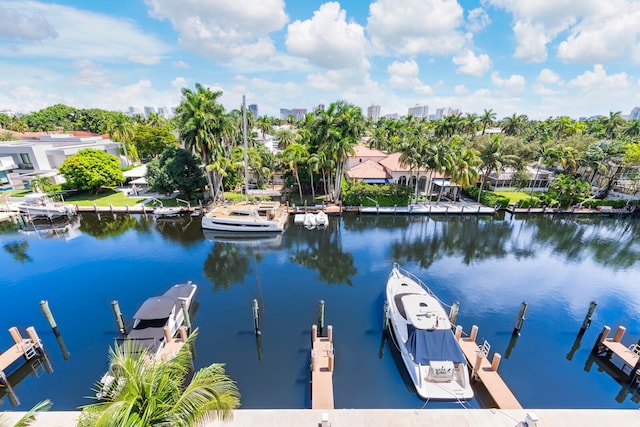 view of dock featuring a water view