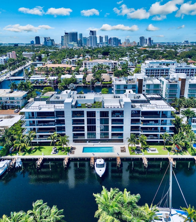 aerial view with a water view