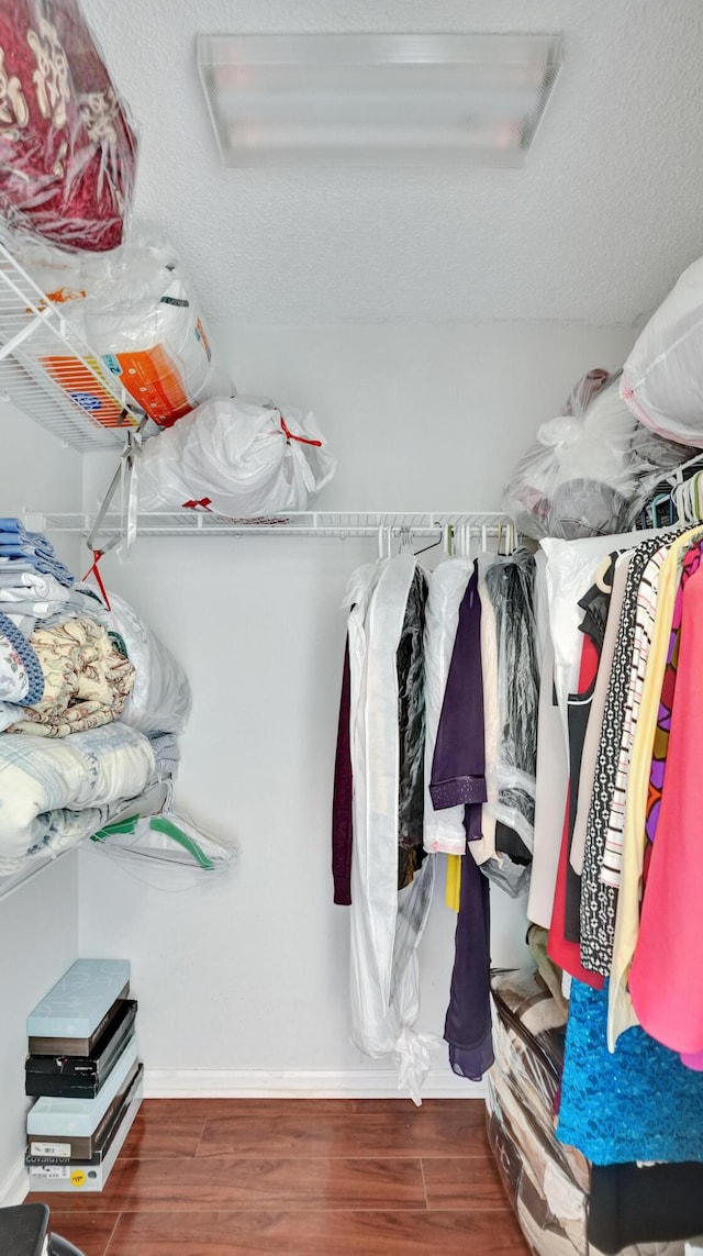 walk in closet featuring dark wood-type flooring