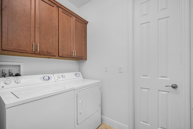 laundry room featuring cabinets and washing machine and dryer