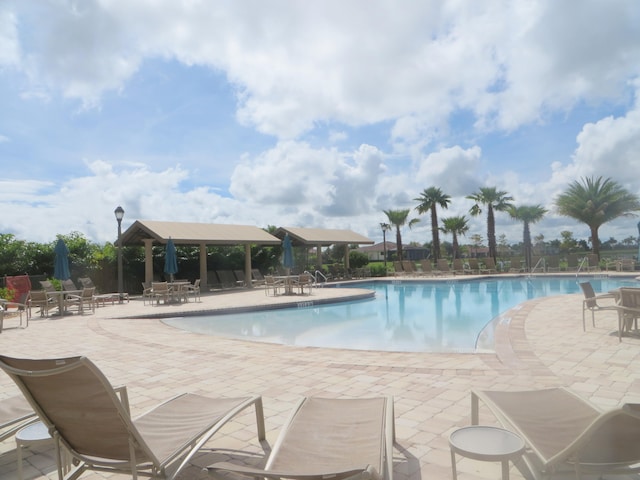 view of pool featuring a gazebo and a patio area