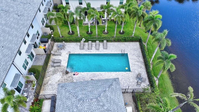 aerial view with a water view