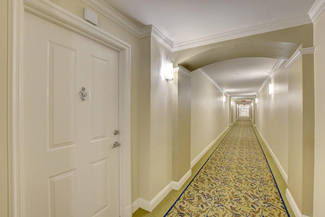 corridor featuring ornamental molding