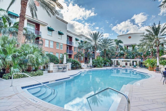 view of pool featuring a patio