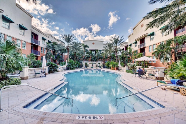 view of pool featuring a patio area