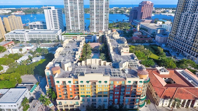 aerial view with a water view