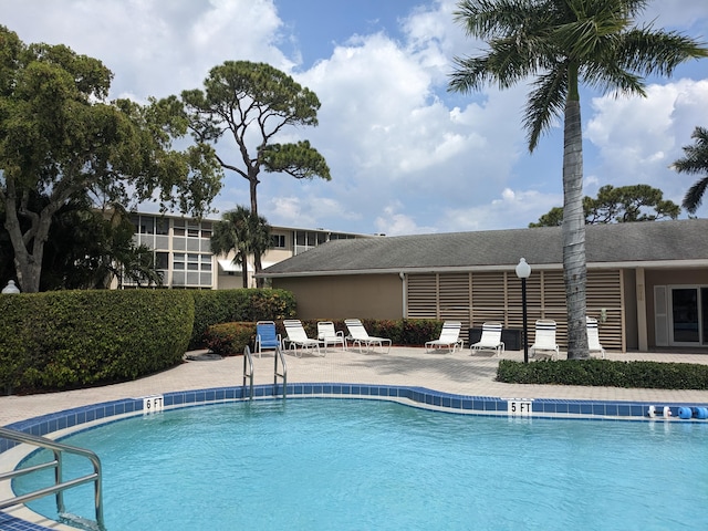 view of swimming pool featuring a patio