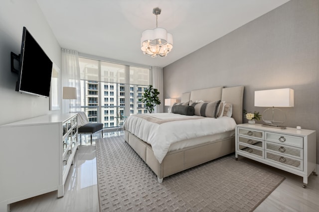 bedroom with a chandelier