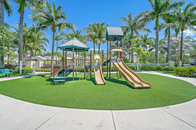 view of jungle gym with a yard