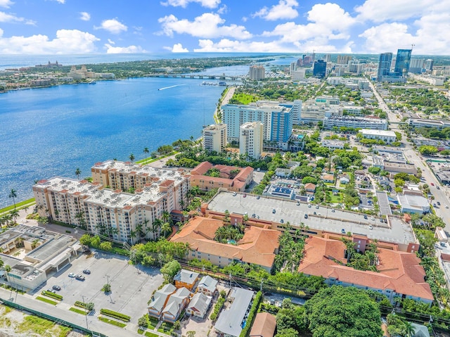 aerial view with a water view